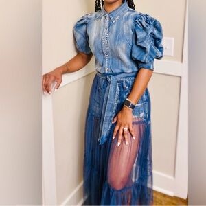 Pastel Like New Half Denim/Half Sheer Duster Shirt